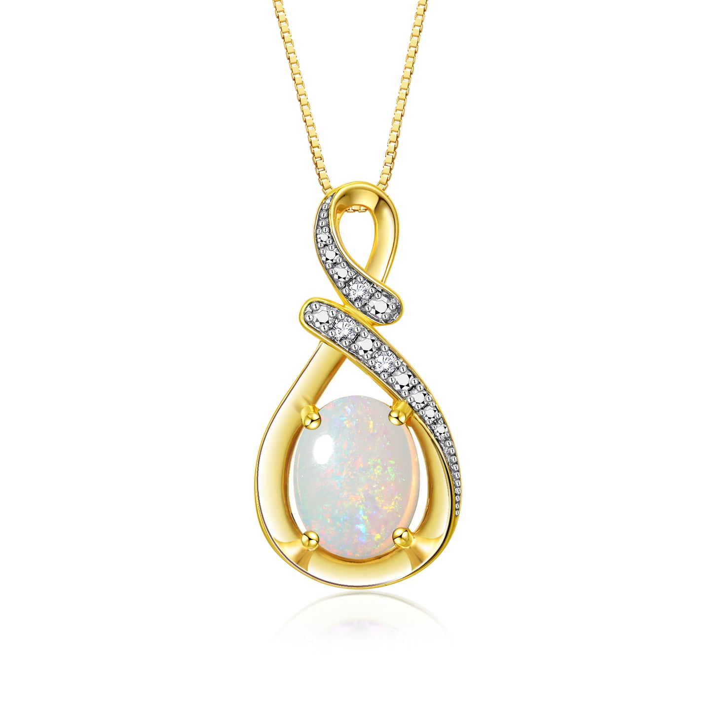 RYLOS Yellow Gold Plated Silver Classic Designer Necklace: Gemstone & Diamond Pendant, 18 inch Chain, 9X7MM Birthstone, Women's Elegant Jewelry