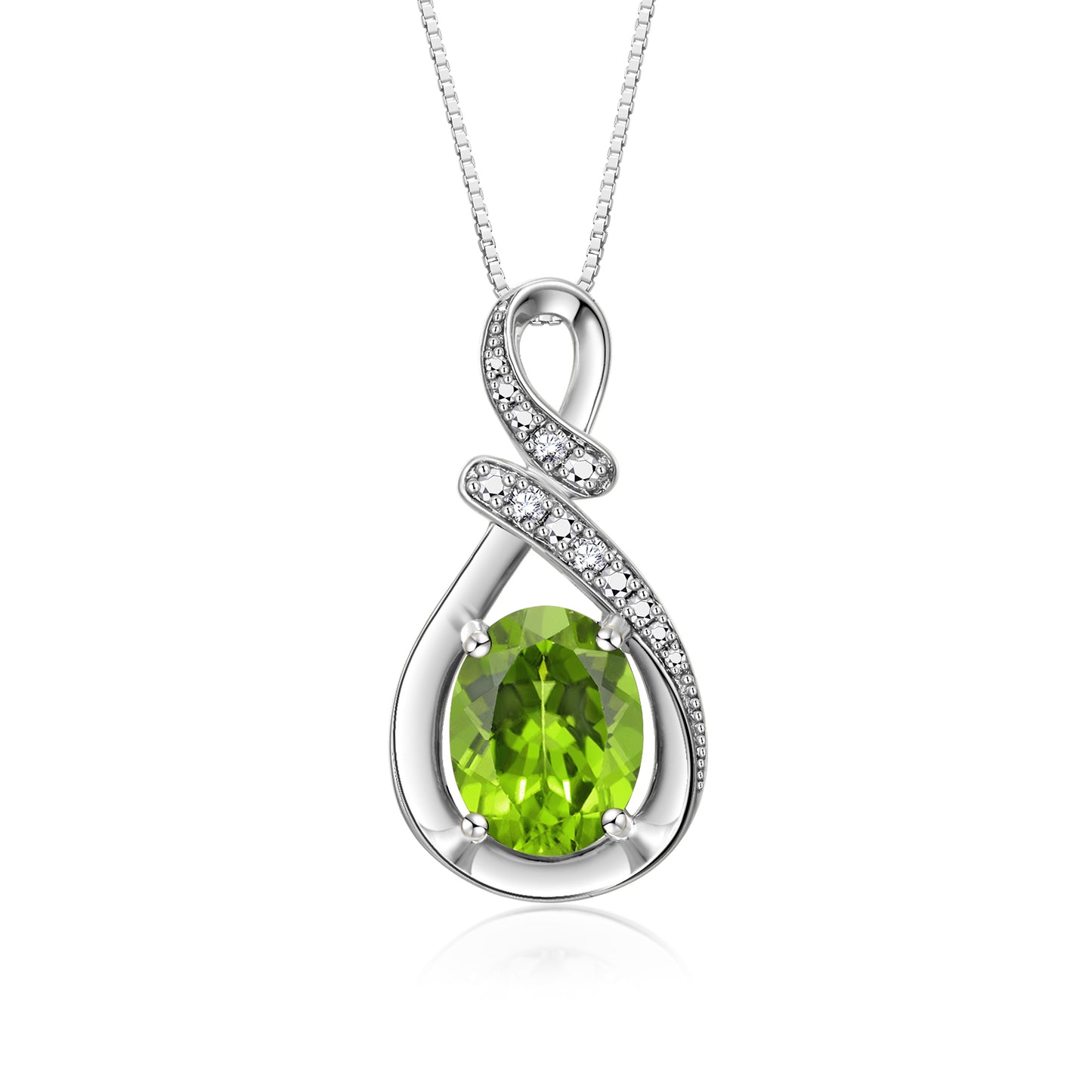 RYLOS Sterling Silver Classic Designer Necklace: Gemstone & Diamond Pendant, 18 inch Chain, 9X7MM Birthstone, Women's Elegant Jewelry