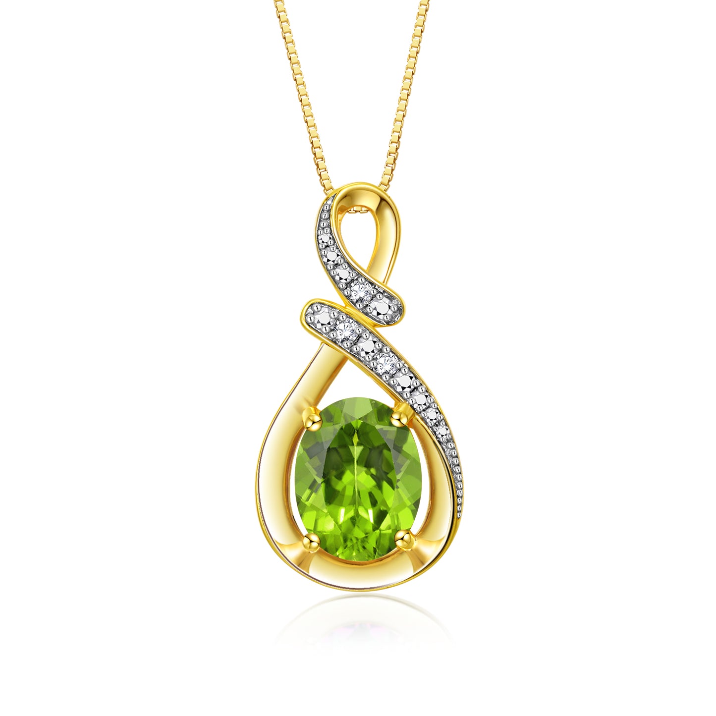 RYLOS Yellow Gold Plated Silver Classic Designer Necklace: Gemstone & Diamond Pendant, 18 inch Chain, 9X7MM Birthstone, Women's Elegant Jewelry