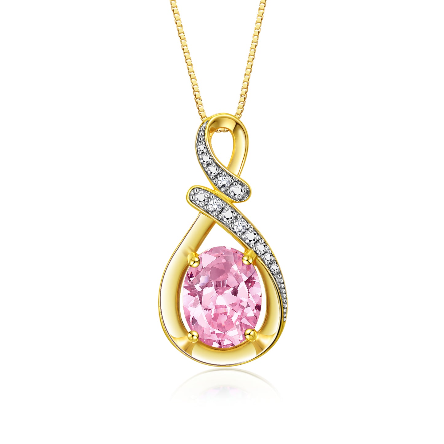 RYLOS Yellow Gold Plated Silver Classic Designer Necklace: Gemstone & Diamond Pendant, 18 inch Chain, 9X7MM Birthstone, Women's Elegant Jewelry