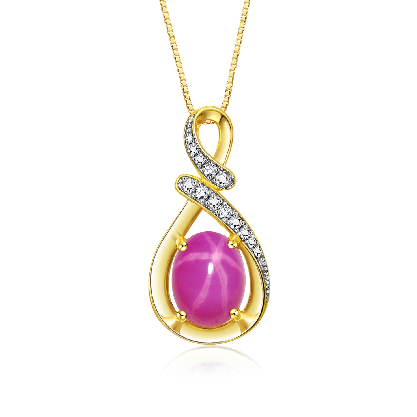 RYLOS Yellow Gold Plated Silver Classic Designer Necklace: Gemstone & Diamond Pendant, 18 inch Chain, 9X7MM Birthstone, Women's Elegant Jewelry