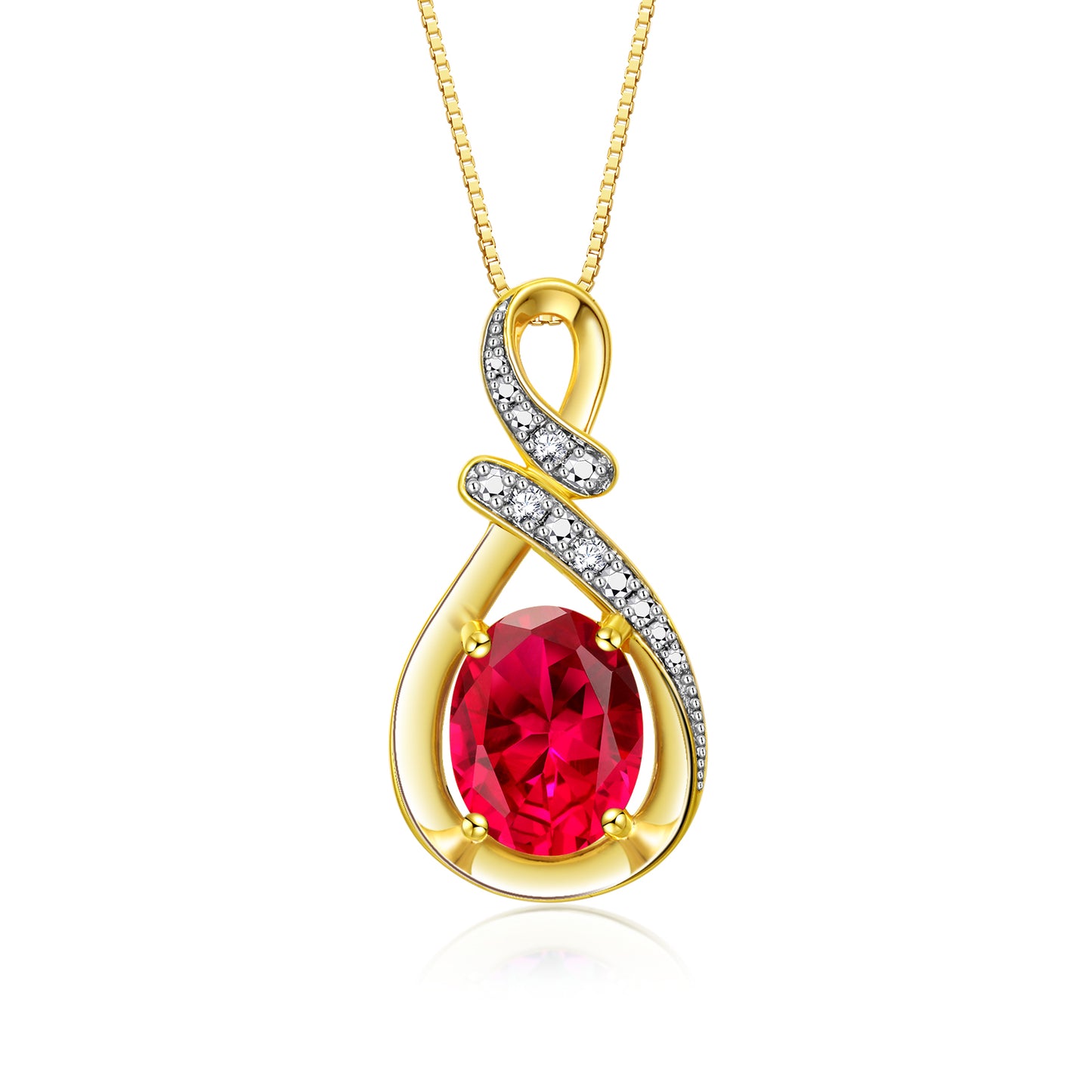 RYLOS 14K Yellow Gold Classic Designer Necklace: Gemstone & Diamond Pendant, 18 inch Chain, 9X7MM Birthstone, Women's Elegant Jewelry