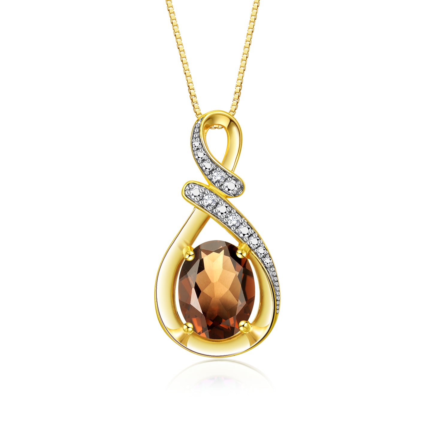 RYLOS Yellow Gold Plated Silver Classic Designer Necklace: Gemstone & Diamond Pendant, 18 inch Chain, 9X7MM Birthstone, Women's Elegant Jewelry