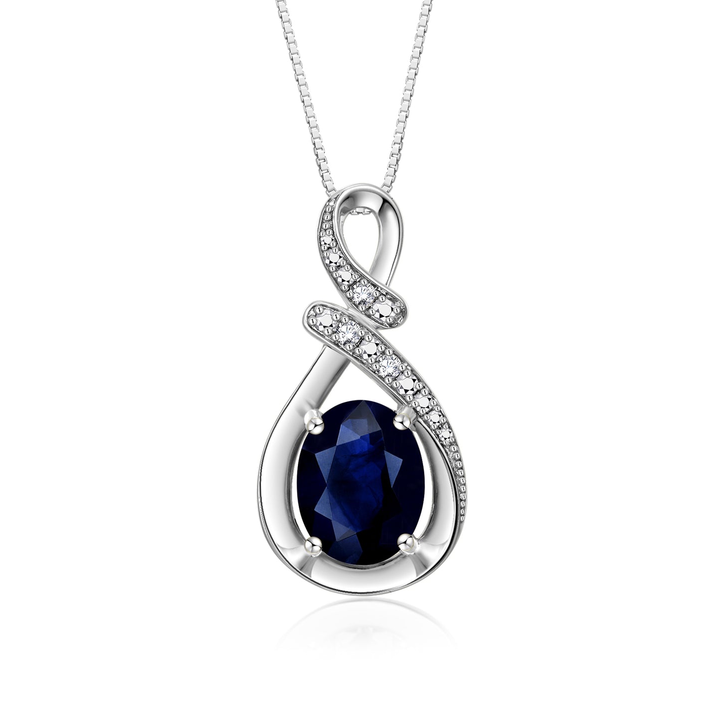 RYLOS Sterling Silver Classic Designer Necklace: Gemstone & Diamond Pendant, 18 inch Chain, 9X7MM Birthstone, Women's Elegant Jewelry