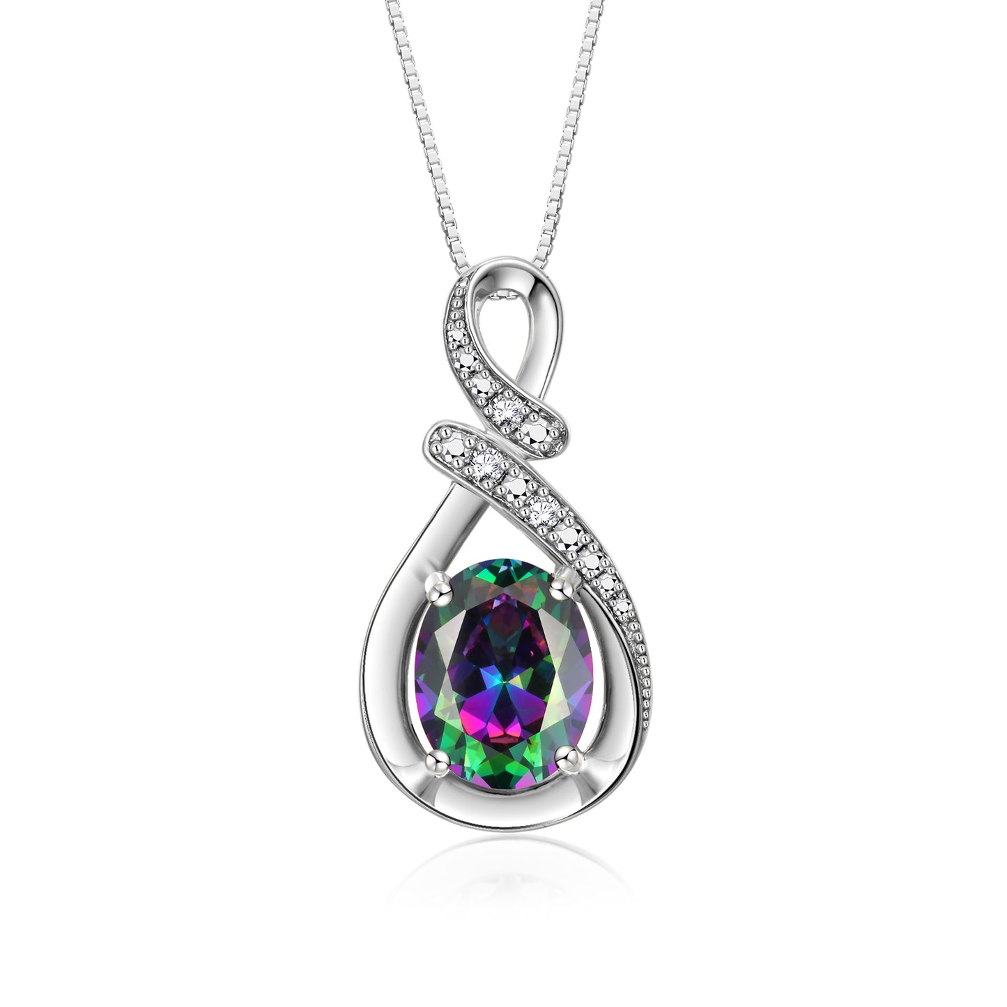 RYLOS Sterling Silver Classic Designer Necklace: Gemstone & Diamond Pendant, 18 inch Chain, 9X7MM Birthstone, Women's Elegant Jewelry