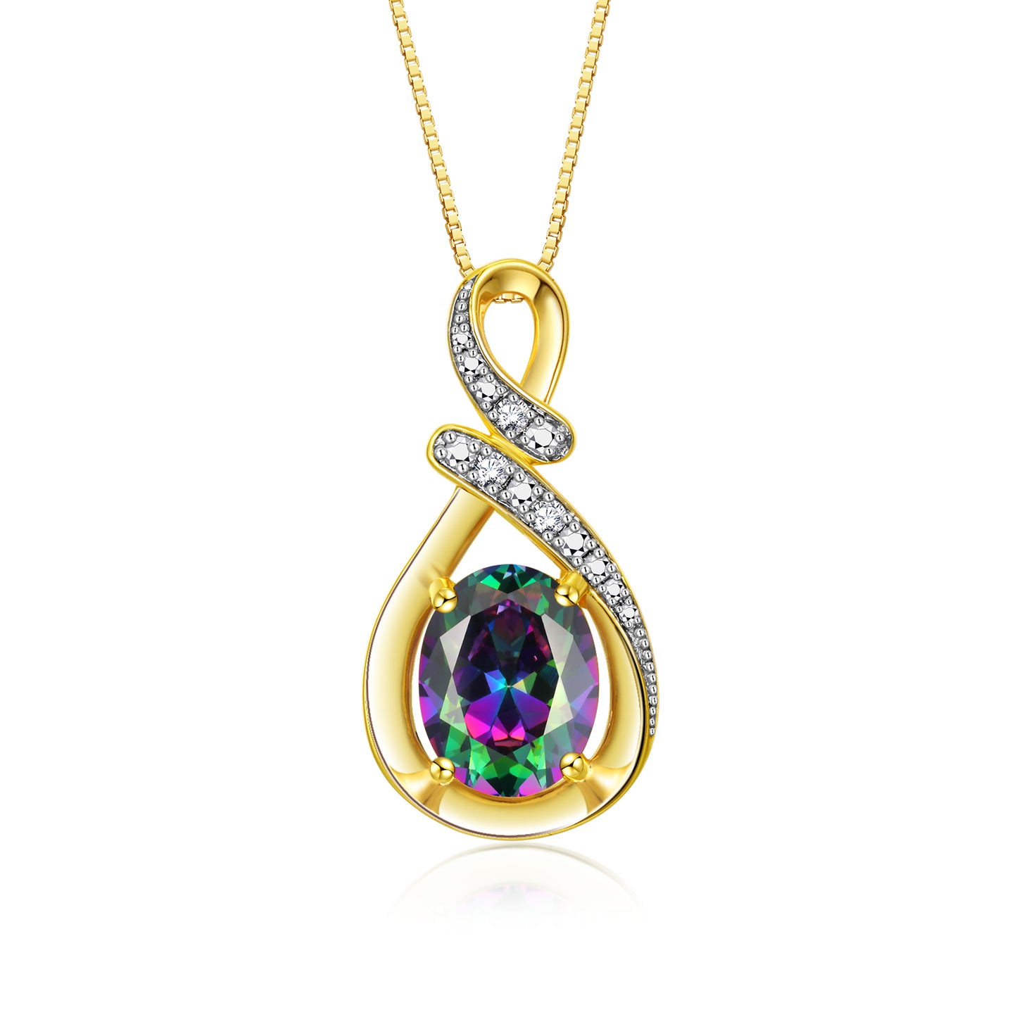 RYLOS Yellow Gold Plated Silver Classic Designer Necklace: Gemstone & Diamond Pendant, 18 inch Chain, 9X7MM Birthstone, Women's Elegant Jewelry