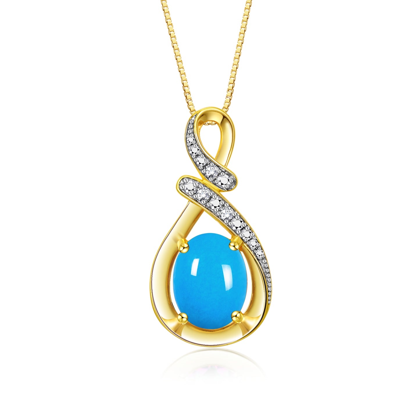 RYLOS Yellow Gold Plated Silver Classic Designer Necklace: Gemstone & Diamond Pendant, 18 inch Chain, 9X7MM Birthstone, Women's Elegant Jewelry