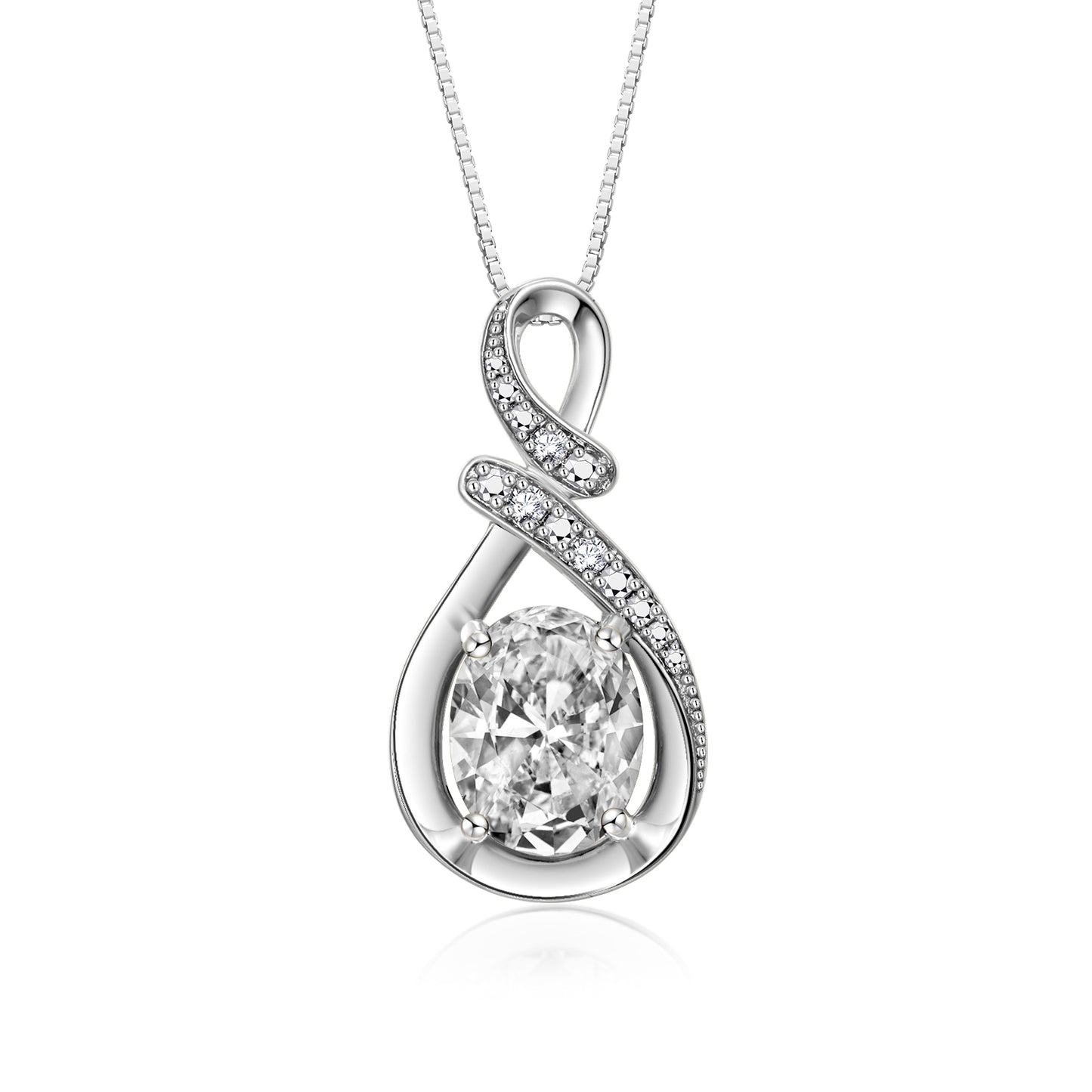 RYLOS Sterling Silver Classic Designer Necklace: Gemstone & Diamond Pendant, 18 inch Chain, 9X7MM Birthstone, Women's Elegant Jewelry