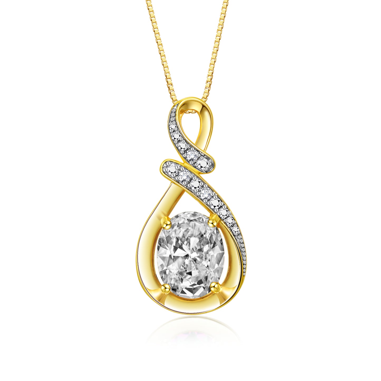 RYLOS Yellow Gold Plated Silver Classic Designer Necklace: Gemstone & Diamond Pendant, 18 inch Chain, 9X7MM Birthstone, Women's Elegant Jewelry
