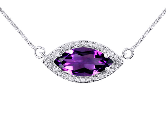 RYLOS 14K White Gold Lucky Eye Necklace: Marquise Gemstone & Diamond Pendant, 18" Chain, 12X6MM Birthstone, Women's Elegant Jewelry