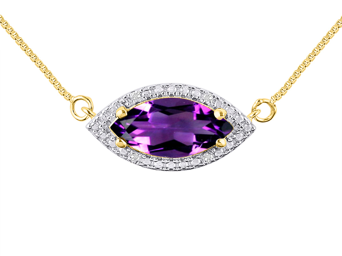 RYLOS Yellow Gold Plated Silver Lucky Eye Necklace: Marquise Gemstone & Diamond Pendant, 18 inch Chain, 12X6MM Birthstone, Women's Elegant Jewelry