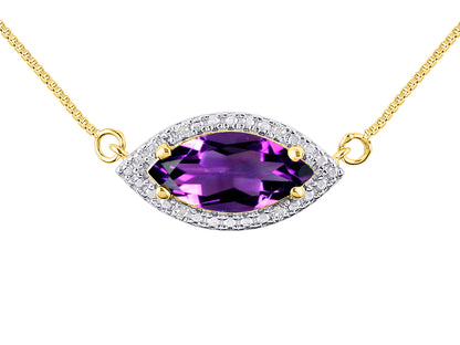 RYLOS Yellow Gold Plated Silver Lucky Eye Necklace: Marquise Gemstone & Diamond Pendant, 18 inch Chain, 12X6MM Birthstone, Women's Elegant Jewelry