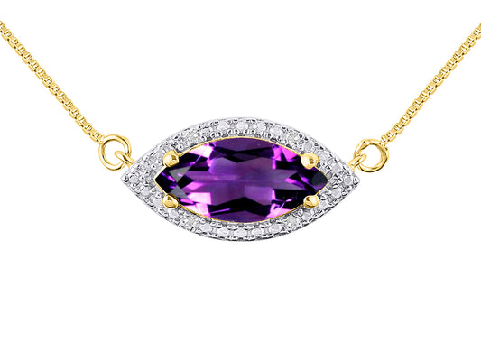 RYLOS Yellow Gold Plated Silver Lucky Eye Necklace: Marquise Gemstone & Diamond Pendant, 18" Chain, 12X6MM Birthstone, Women's Elegant Jewelry