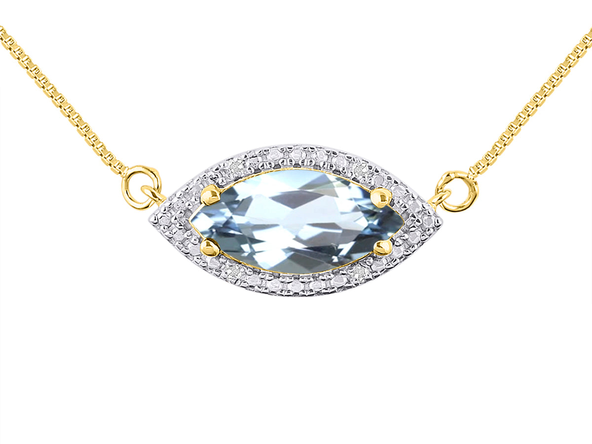 RYLOS Yellow Gold Plated Silver Lucky Eye Necklace: Marquise Gemstone & Diamond Pendant, 18 inch Chain, 12X6MM Birthstone, Women's Elegant Jewelry