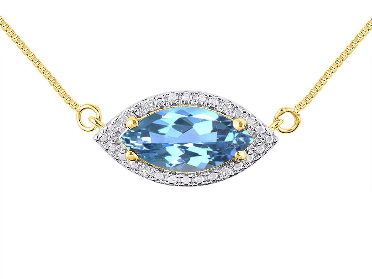 RYLOS 14K Yellow  Gold Lucky Eye Necklace: Marquise Gemstone & Diamond Pendant, 18" Chain, 12X6MM Birthstone, Women's Elegant Jewelry