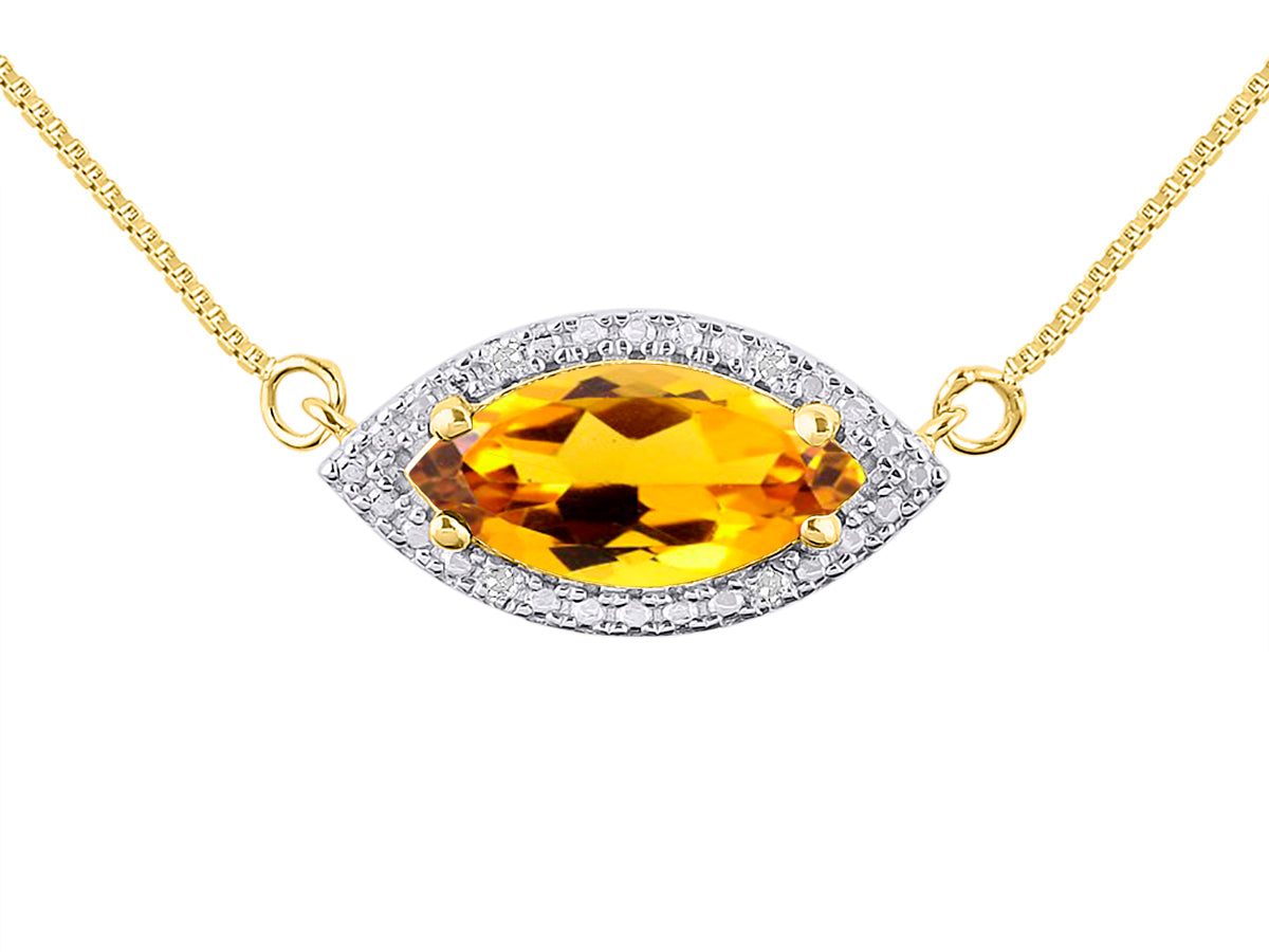 RYLOS 14K Yellow  Gold Lucky Eye Necklace: Marquise Gemstone & Diamond Pendant, 18" Chain, 12X6MM Birthstone, Women's Elegant Jewelry