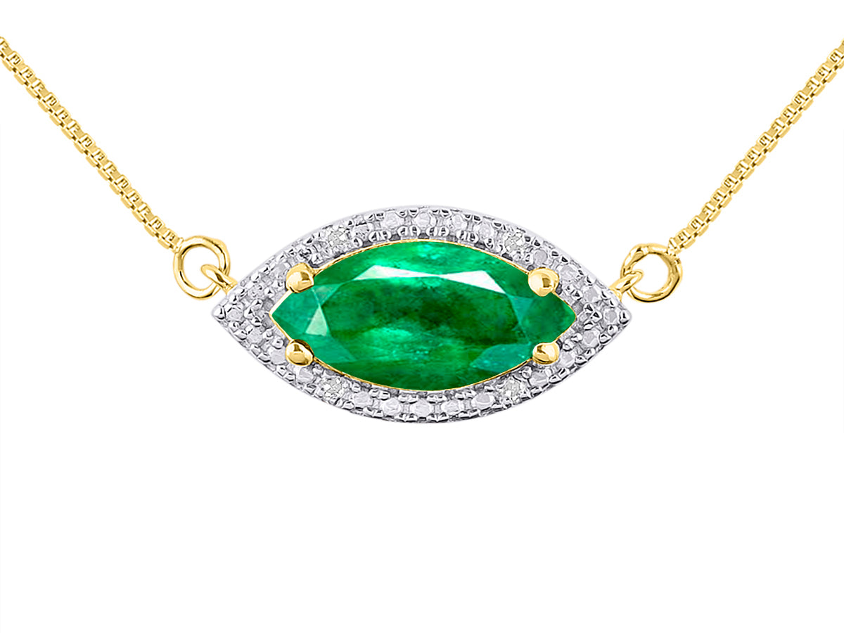 RYLOS 14K Yellow  Gold Lucky Eye Necklace: Marquise Gemstone & Diamond Pendant, 18" Chain, 12X6MM Birthstone, Women's Elegant Jewelry