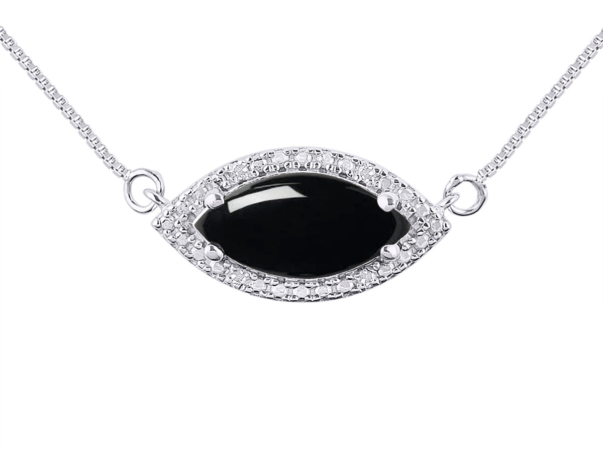 RYLOS 14K White Gold Lucky Eye Necklace: Marquise Gemstone & Diamond Pendant, 18" Chain, 12X6MM Birthstone, Women's Elegant Jewelry