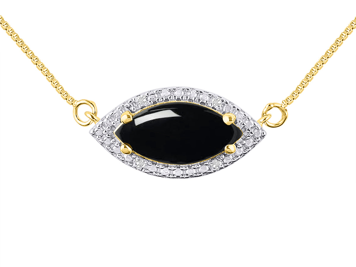 RYLOS Yellow Gold Plated Silver Lucky Eye Necklace: Marquise Gemstone & Diamond Pendant, 18 inch Chain, 12X6MM Birthstone, Women's Elegant Jewelry