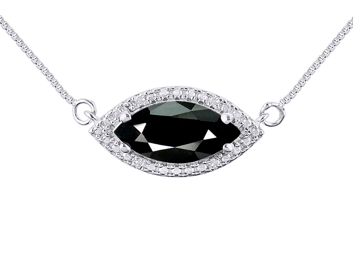 RYLOS Sterling Silver Lucky Eye Necklace: Marquise Gemstone & Diamond Pendant, 18" Chain, 12X6MM Birthstone, Women's Elegant Jewelry