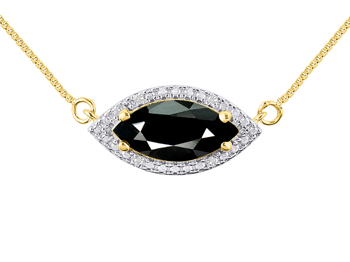 RYLOS Yellow Gold Plated Silver Lucky Eye Necklace: Marquise Gemstone & Diamond Pendant, 18 inch Chain, 12X6MM Birthstone, Women's Elegant Jewelry