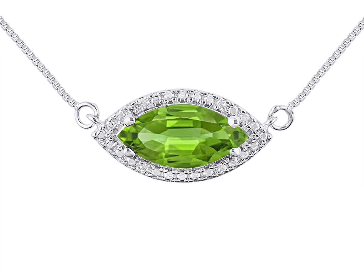 RYLOS Sterling Silver Lucky Eye Necklace: Marquise Gemstone & Diamond Pendant, 18" Chain, 12X6MM Birthstone, Women's Elegant Jewelry