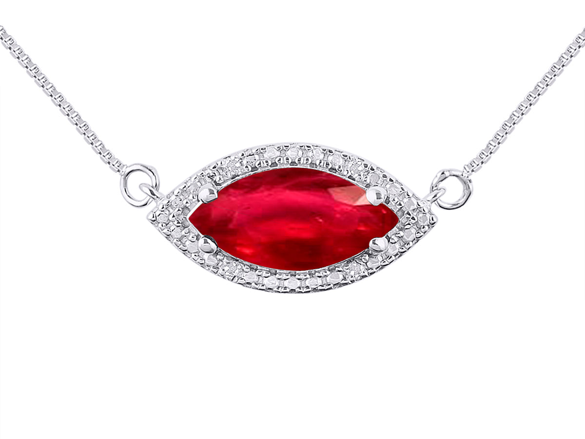 RYLOS 14K White Gold Lucky Eye Necklace: Marquise Gemstone & Diamond Pendant, 18" Chain, 12X6MM Birthstone, Women's Elegant Jewelry