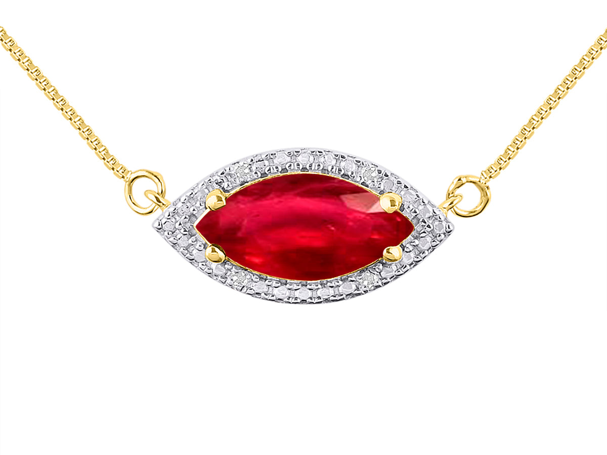 RYLOS 14K Yellow  Gold Lucky Eye Necklace: Marquise Gemstone & Diamond Pendant, 18" Chain, 12X6MM Birthstone, Women's Elegant Jewelry