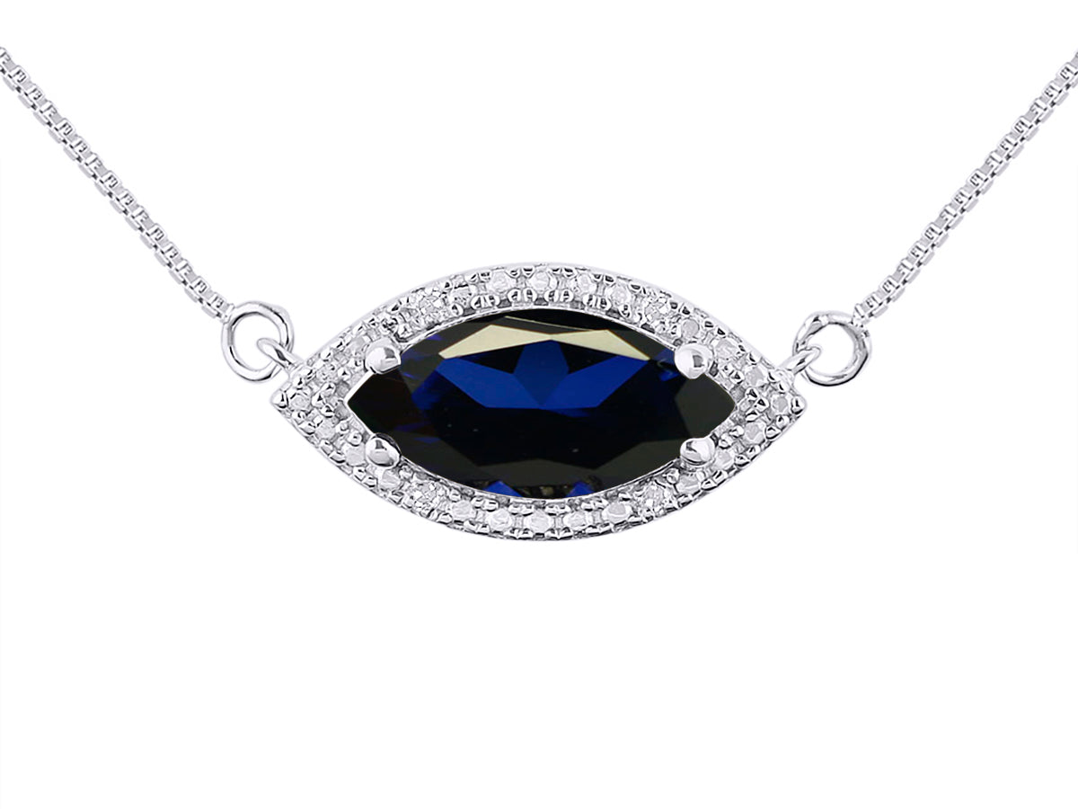 RYLOS 14K White Gold Lucky Eye Necklace: Marquise Gemstone & Diamond Pendant, 18" Chain, 12X6MM Birthstone, Women's Elegant Jewelry