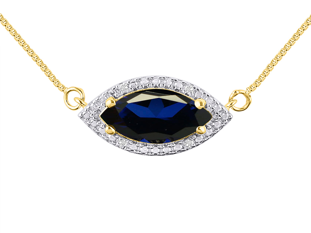 RYLOS 14K Yellow  Gold Lucky Eye Necklace: Marquise Gemstone & Diamond Pendant, 18" Chain, 12X6MM Birthstone, Women's Elegant Jewelry