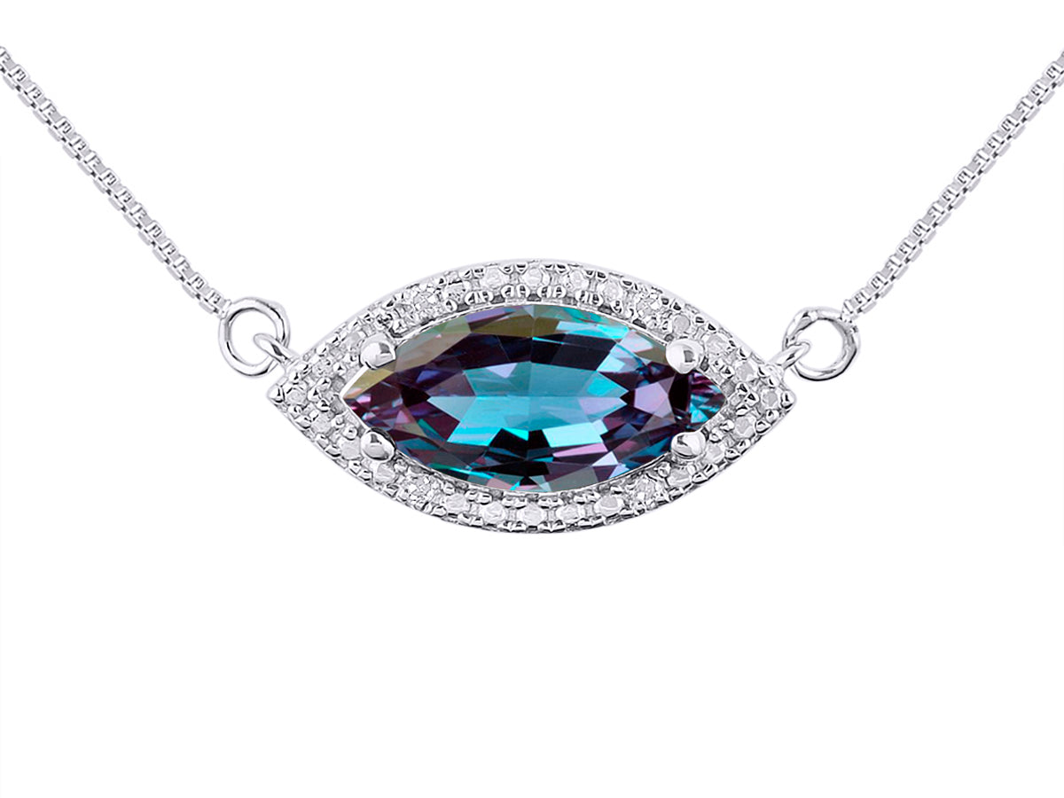 RYLOS Sterling Silver Lucky Eye Necklace: Marquise Gemstone & Diamond Pendant, 18" Chain, 12X6MM Birthstone, Women's Elegant Jewelry