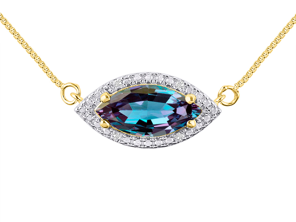 RYLOS Yellow Gold Plated Silver Lucky Eye Necklace: Marquise Gemstone & Diamond Pendant, 18 inch Chain, 12X6MM Birthstone, Women's Elegant Jewelry