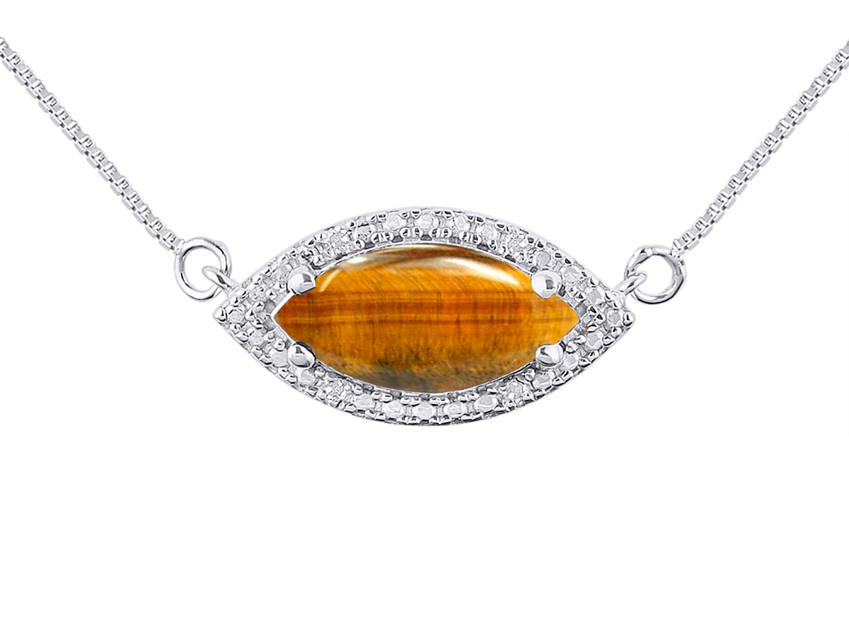 RYLOS Sterling Silver Lucky Eye Necklace: Marquise Gemstone & Diamond Pendant, 18" Chain, 12X6MM Birthstone, Women's Elegant Jewelry