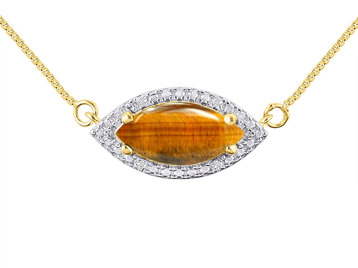 RYLOS 14K Yellow  Gold Lucky Eye Necklace: Marquise Gemstone & Diamond Pendant, 18" Chain, 12X6MM Birthstone, Women's Elegant Jewelry