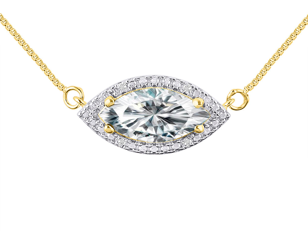 RYLOS 14K Yellow  Gold Lucky Eye Necklace: Marquise Gemstone & Diamond Pendant, 18" Chain, 12X6MM Birthstone, Women's Elegant Jewelry