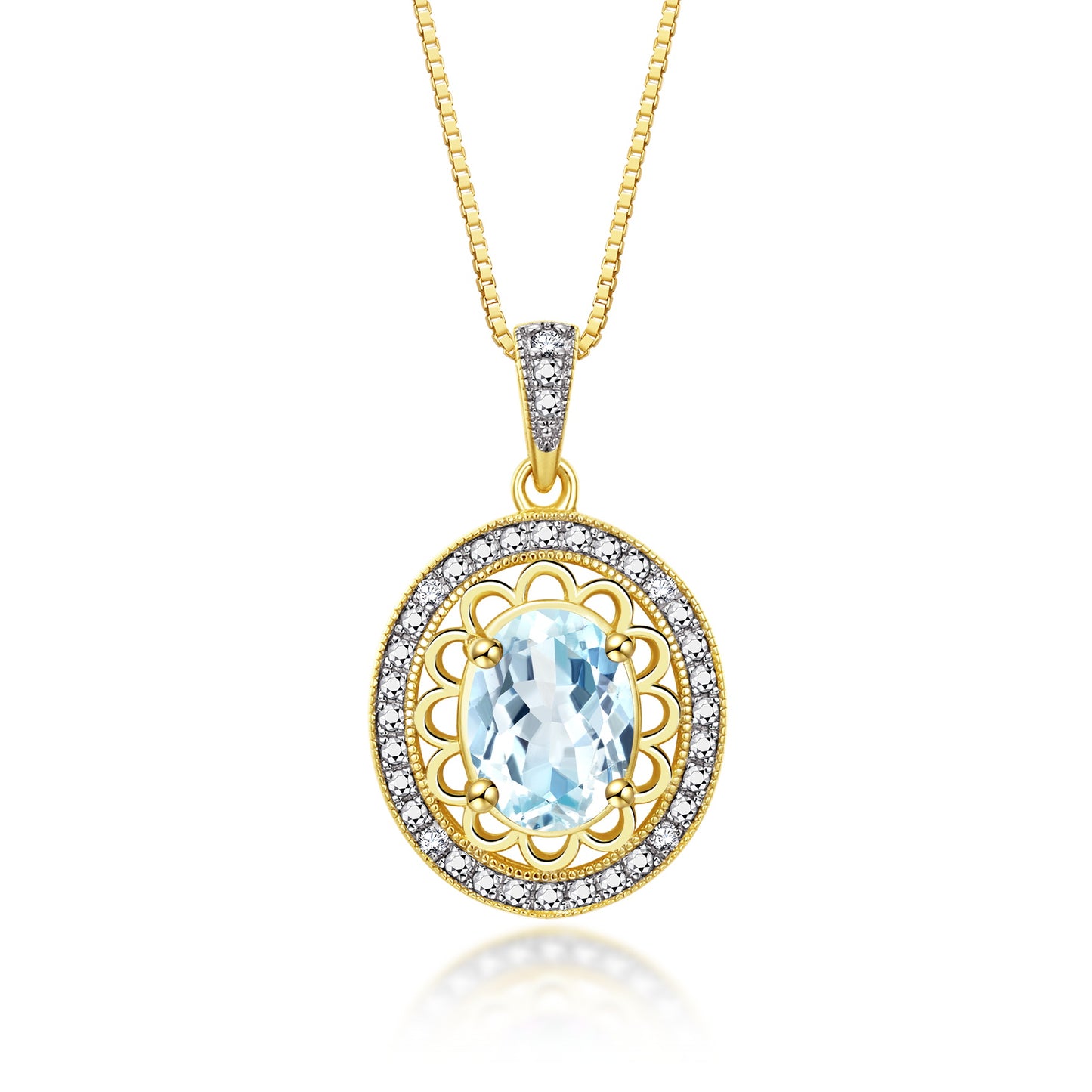 RYLOS 14K Yellow Gold Halo Designer Necklace: Gemstone & Diamond Pendant, 18" Chain, 8X6MM Birthstone, Women's Elegant Jewelry