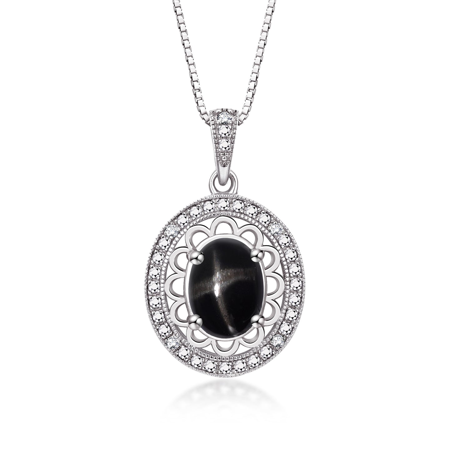 RYLOS Sterling Silver Halo Designer Necklace: Gemstone & Diamond Pendant, 18" Chain, 8X6MM Birthstone, Women's Elegant Jewelry