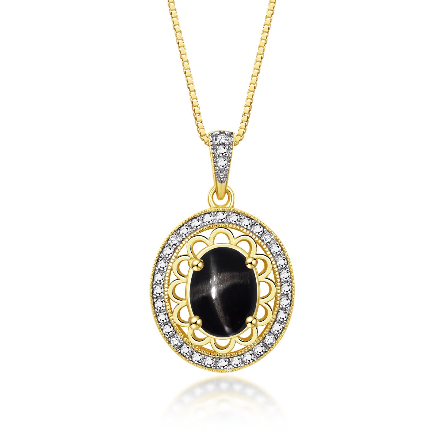 RYLOS 14K Yellow Gold Halo Designer Necklace: Gemstone & Diamond Pendant, 18" Chain, 8X6MM Birthstone, Women's Elegant Jewelry