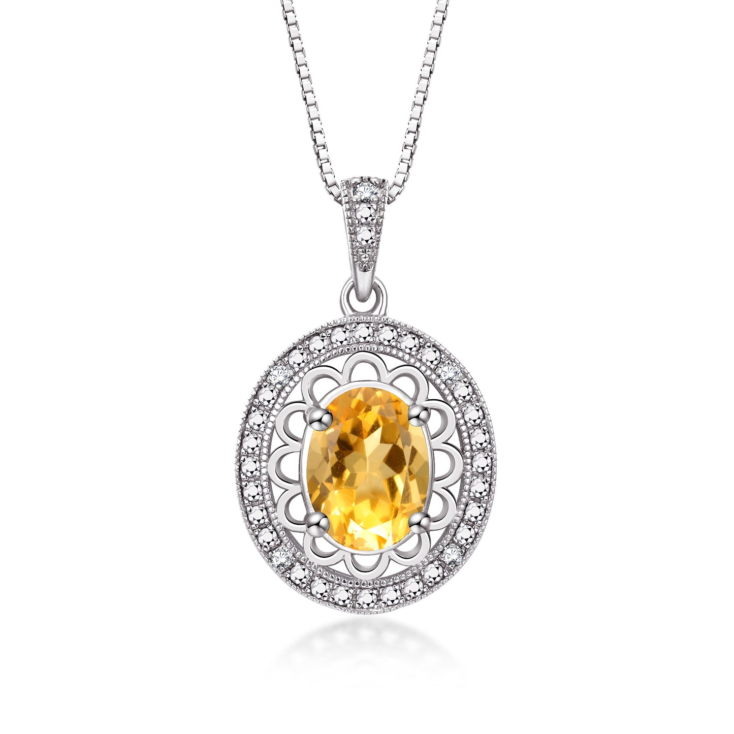 RYLOS Sterling Silver Halo Designer Necklace: Gemstone & Diamond Pendant, 18" Chain, 8X6MM Birthstone, Women's Elegant Jewelry