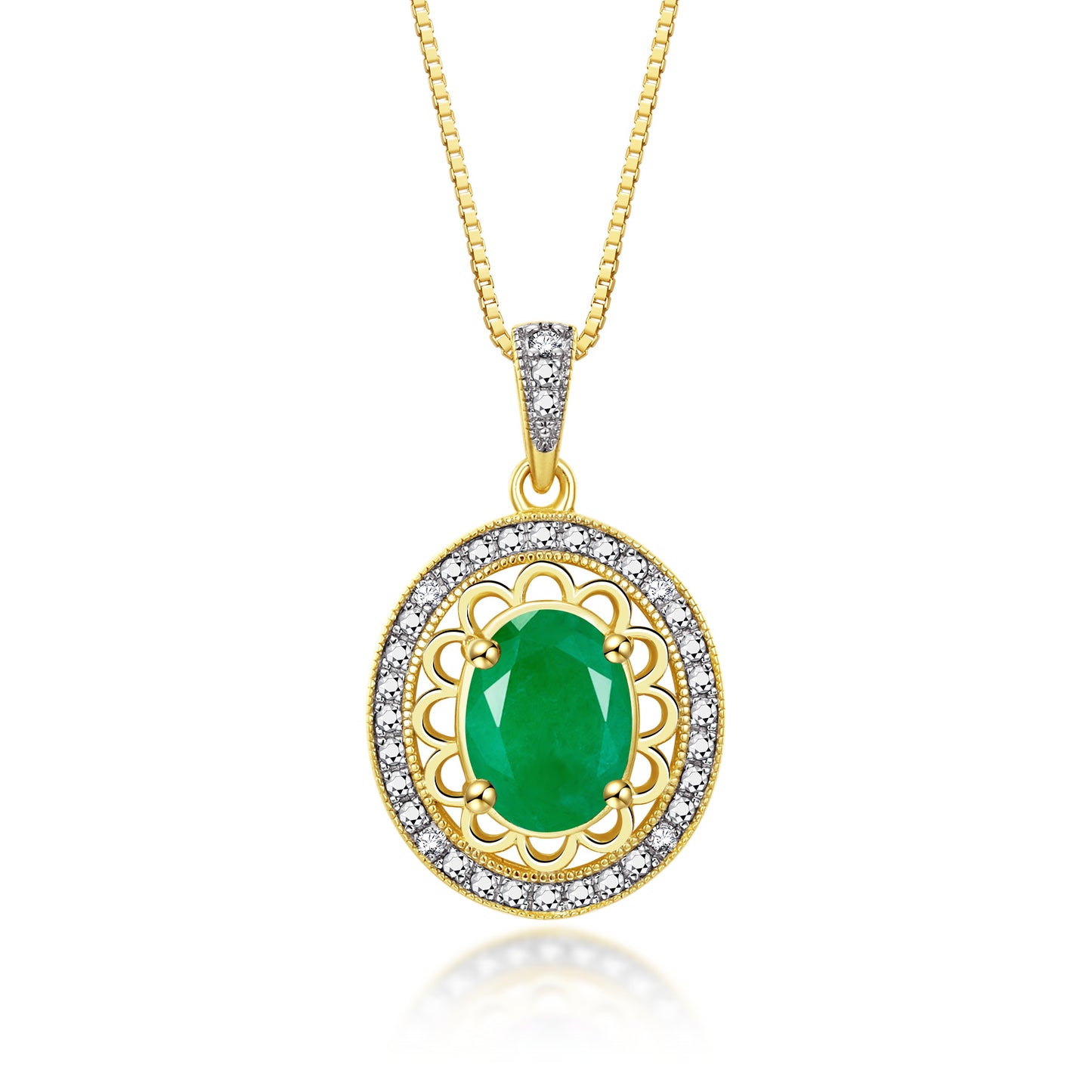 RYLOS Yellow Gold Plated Silver Halo Designer Necklace: Gemstone & Diamond Pendant, 18" Chain, 8X6MM Birthstone, Women's Elegant Jewelry