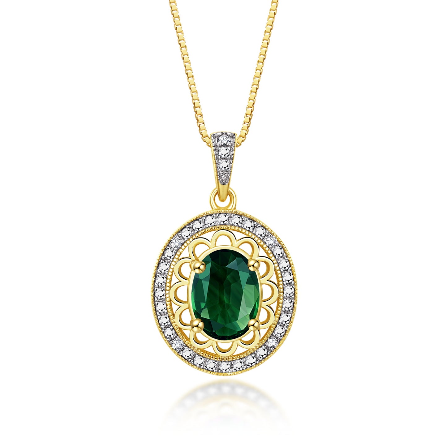 RYLOS 14K Yellow Gold Halo Designer Necklace: Gemstone & Diamond Pendant, 18" Chain, 8X6MM Birthstone, Women's Elegant Jewelry