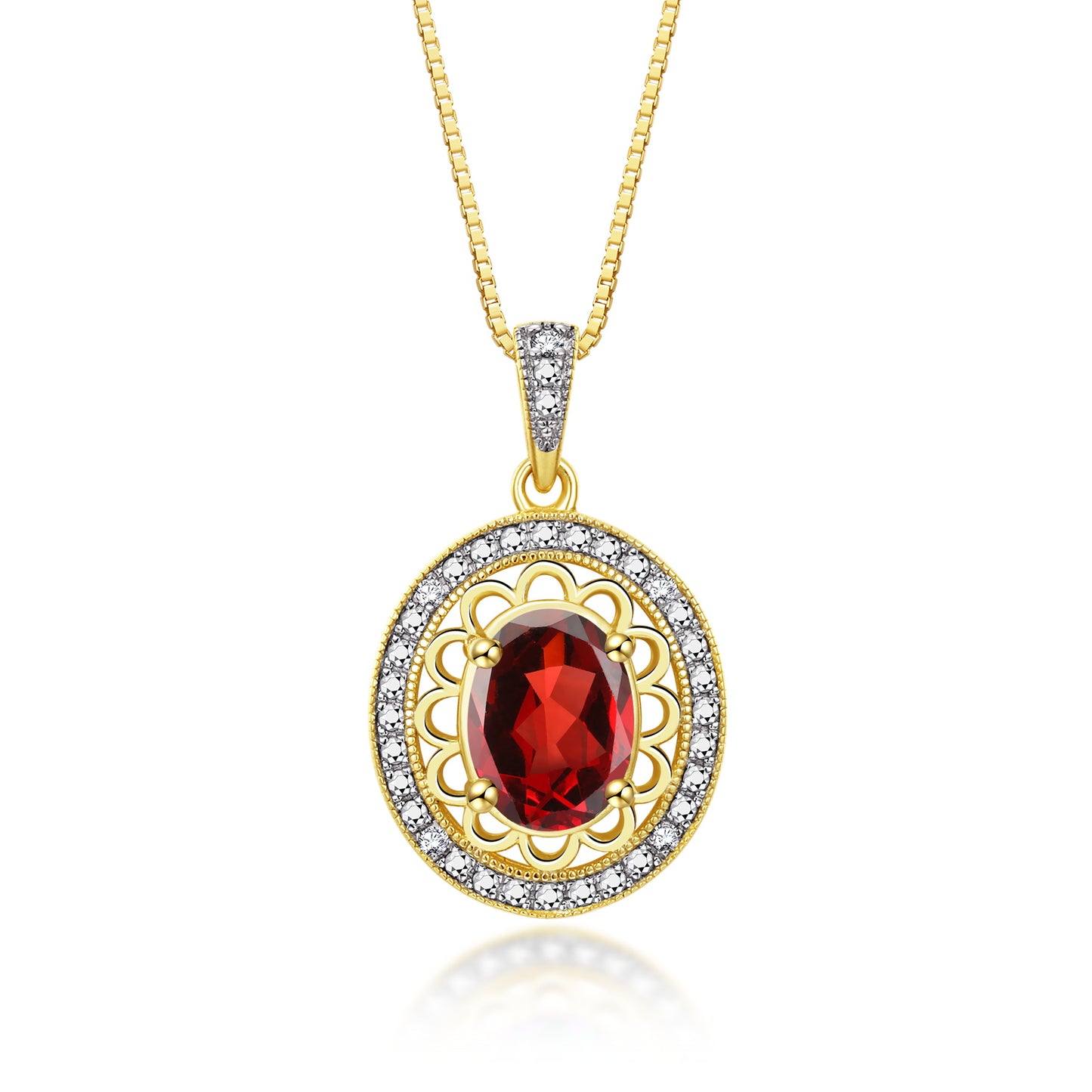 RYLOS Yellow Gold Plated Silver Halo Designer Necklace: Gemstone & Diamond Pendant, 18" Chain, 8X6MM Birthstone, Women's Elegant Jewelry