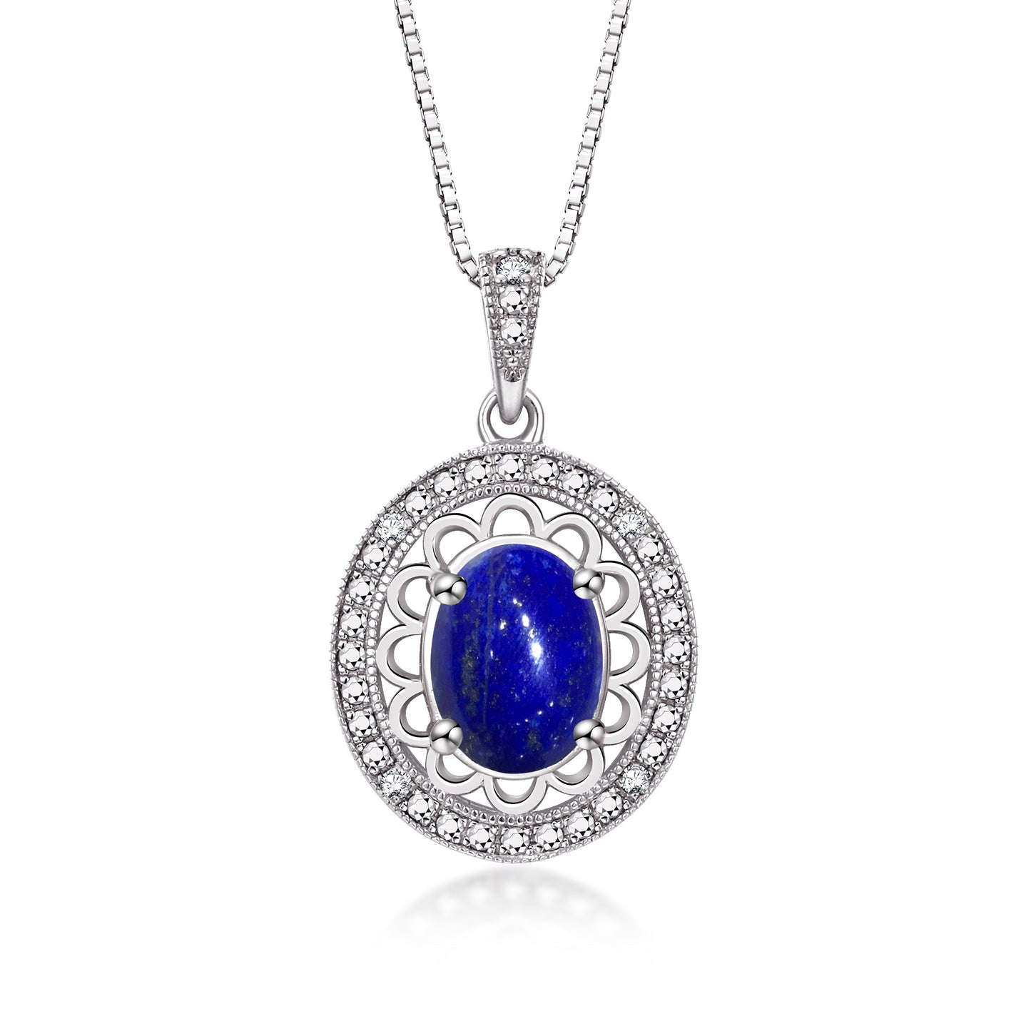 RYLOS 14K White Gold Halo Designer Necklace: Gemstone & Diamond Pendant, 18" Chain, 8X6MM Birthstone, Women's Elegant Jewelry