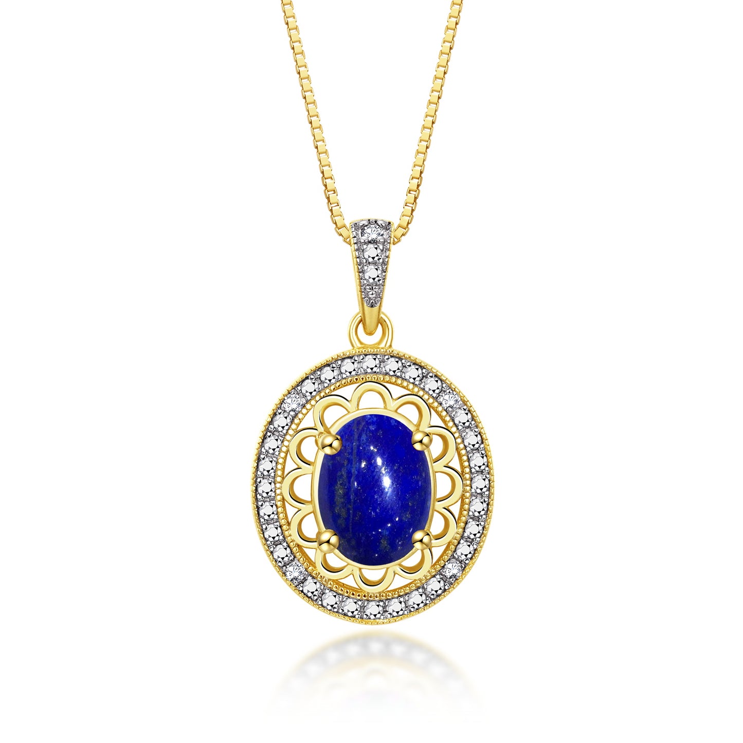 RYLOS Yellow Gold Plated Silver Halo Designer Necklace: Gemstone & Diamond Pendant, 18" Chain, 8X6MM Birthstone, Women's Elegant Jewelry