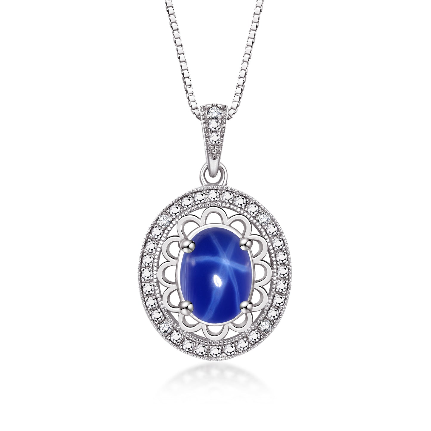 RYLOS 14K White Gold Halo Designer Necklace: Gemstone & Diamond Pendant, 18" Chain, 8X6MM Birthstone, Women's Elegant Jewelry