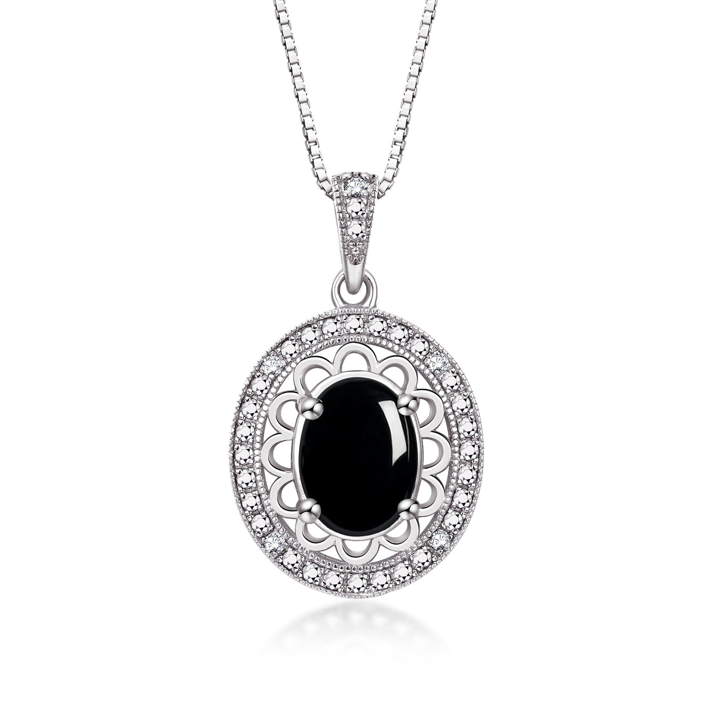 RYLOS Sterling Silver Halo Designer Necklace: Gemstone & Diamond Pendant, 18" Chain, 8X6MM Birthstone, Women's Elegant Jewelry