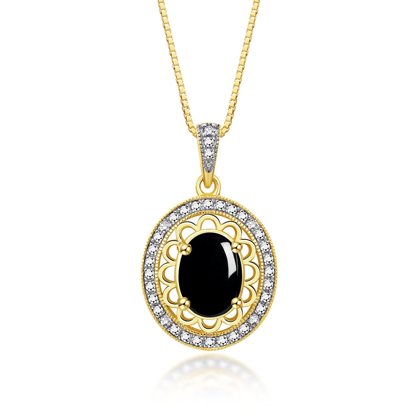RYLOS Yellow Gold Plated Silver Halo Designer Necklace: Gemstone & Diamond Pendant, 18" Chain, 8X6MM Birthstone, Women's Elegant Jewelry