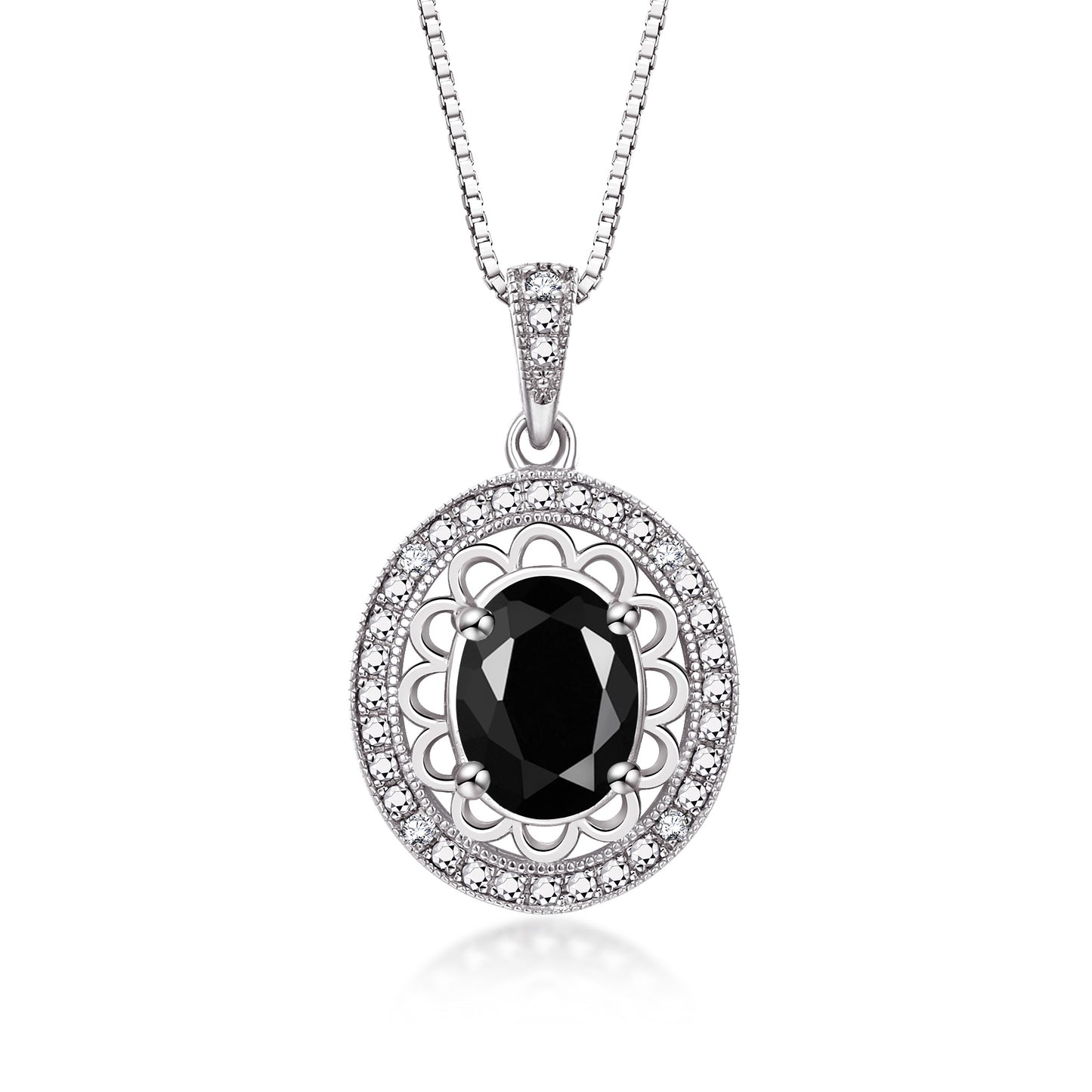 RYLOS Sterling Silver Halo Designer Necklace: Gemstone & Diamond Pendant, 18" Chain, 8X6MM Birthstone, Women's Elegant Jewelry