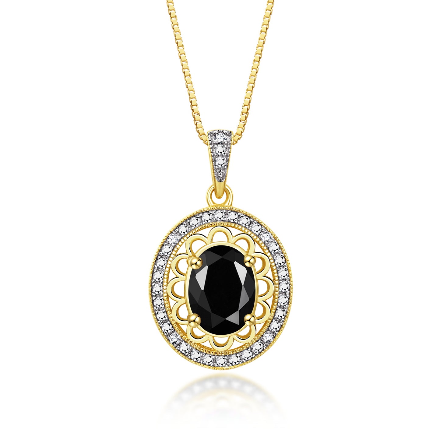RYLOS 14K Yellow Gold Halo Designer Necklace: Gemstone & Diamond Pendant, 18" Chain, 8X6MM Birthstone, Women's Elegant Jewelry