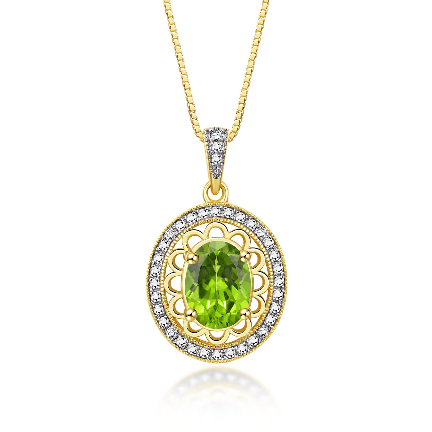 RYLOS 14K Yellow Gold Halo Designer Necklace: Gemstone & Diamond Pendant, 18" Chain, 8X6MM Birthstone, Women's Elegant Jewelry